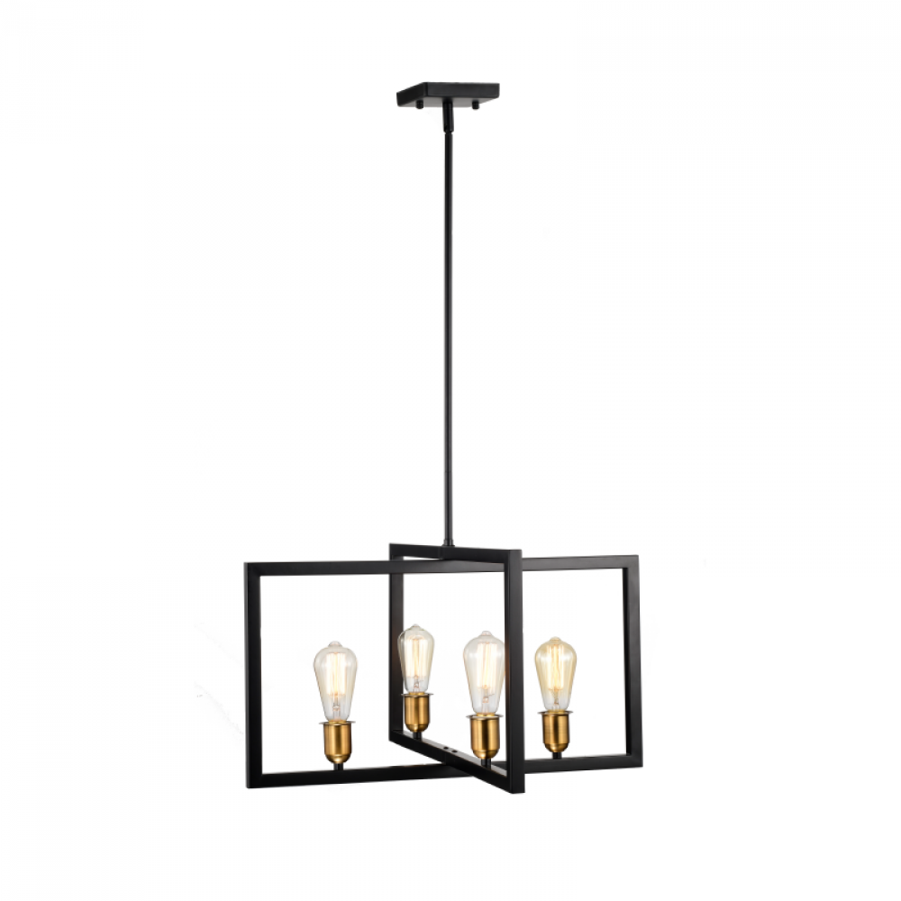 4-Light Pendant in black finish with Gold Socket Rings