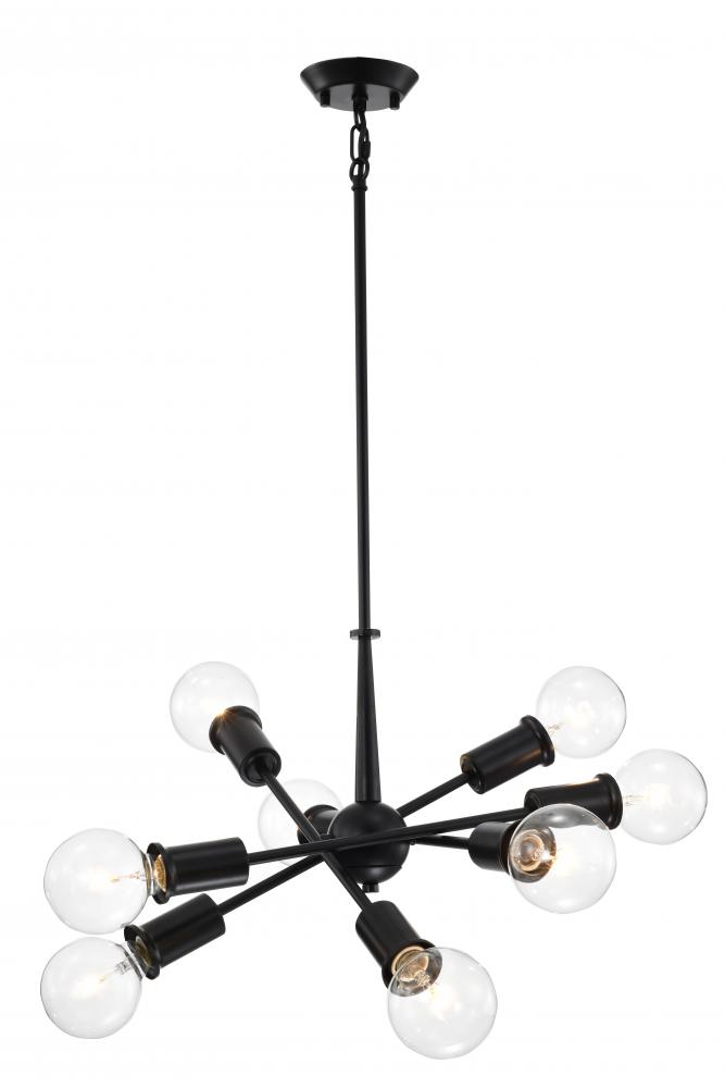 8-Light Pendant in black finish with Black Sockets