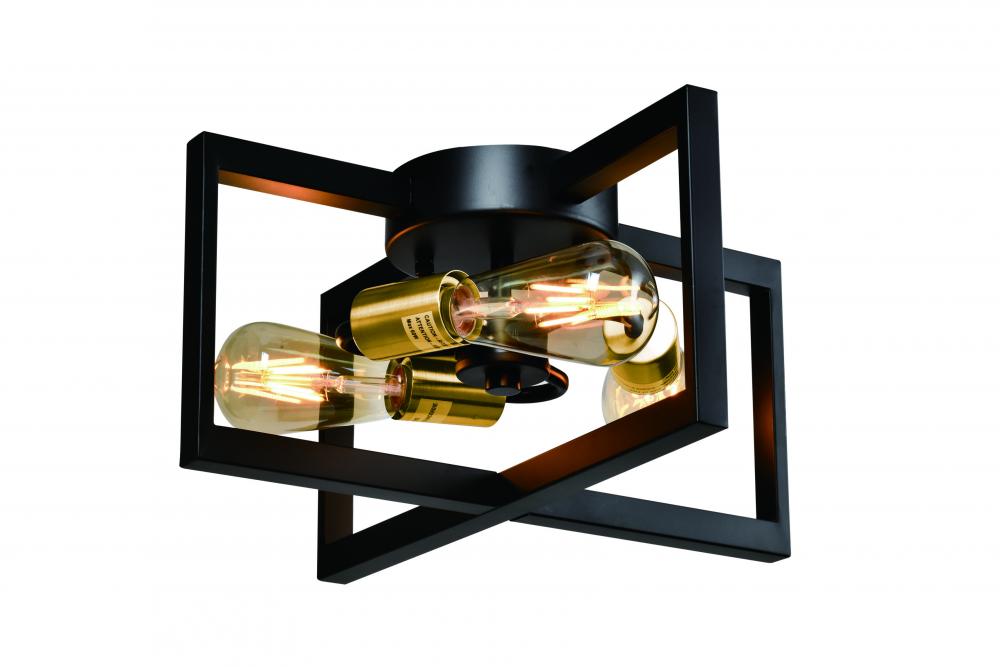 14" 3x60 W Semi-Flush Mount in black finish with Black Socket