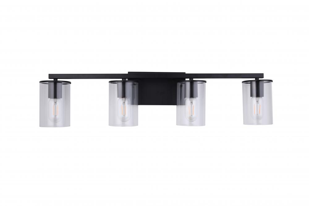 4 Light Vanity in Satin Nickel and Black finish frame with replaceable Socket Rings in Black