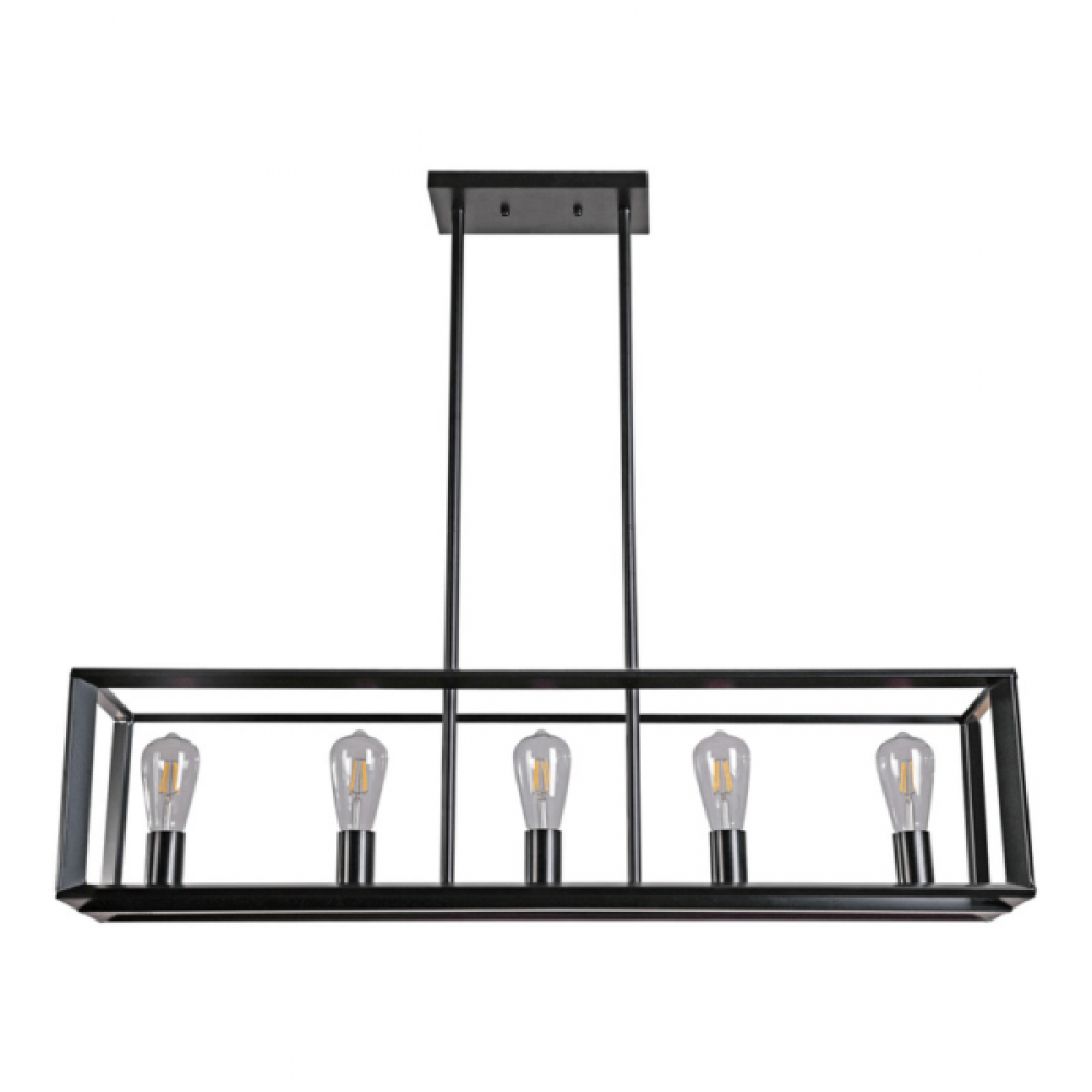 40" - 5 Light Linear Pendant with Medium Base sockets rings in Black finish, with replaceable so