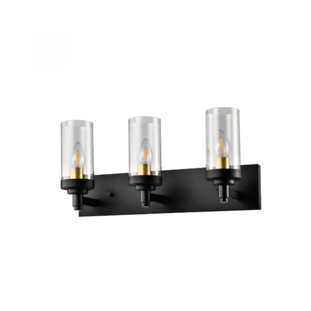 3x60W, E12 base Vanity Light in Black finish with replaceable multi color sockets included