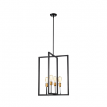 Lit Up Lighting LIT2433BK-GD - 4-Light Pendant in black finish with Gold Socket Rings