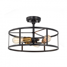 Lit Up Lighting LIT2442BK-GD - 16",3x60 W Semi-Flush Mount in Black finish with Gold socket rings