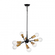 Lit Up Lighting LIT2532BK-GD - 8-Light Pendant in black finish with gold sockets