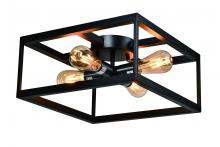 Lit Up Lighting LIT3342BK-BK - 16" 4x60 W Semi-Flush Mount in black finish with Gold sockets Dimensions : 16"x16"x7.5&#