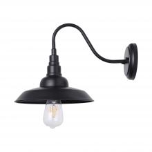 Lit Up Lighting LIT60186BK - 10" Alumininum Goose Neck Wall Light, in black finish, inner and outside