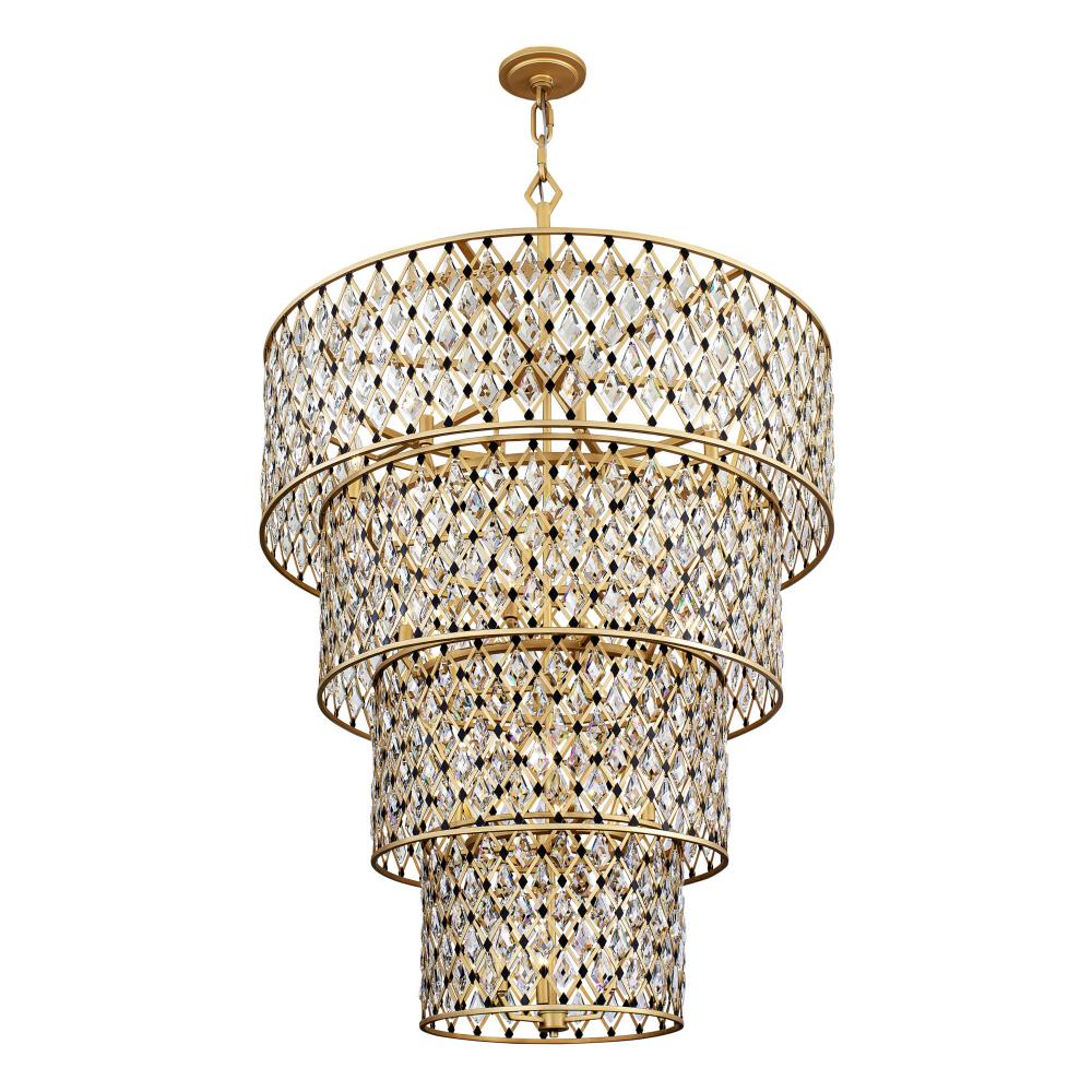 Windsor 21-Lt 4-Tier Crystal Chandelier - French Gold/Matte Black