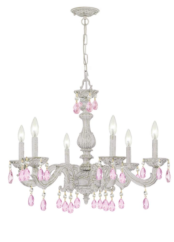 Paris Market 6 Light Rose Crystal Antique White Chandelier