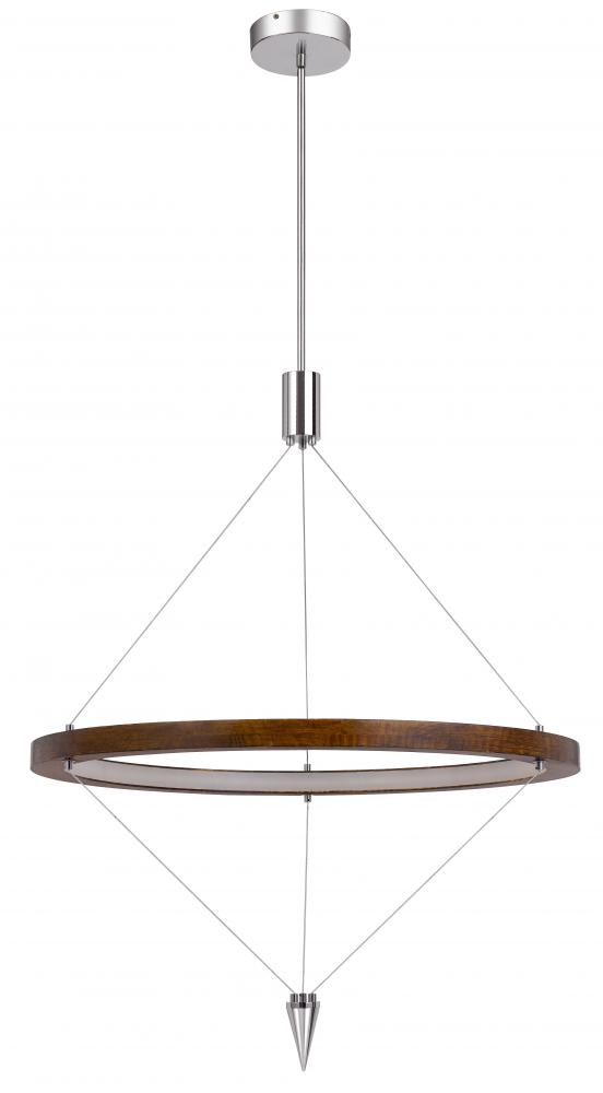 Viterbo integrated dimmable LED pine wood pendant fixture with suspended steel braided wire. 24