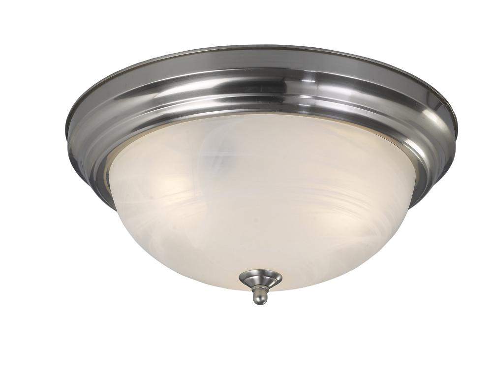 2 Bulb Flush Mount, Alabaster Glass, 40W Type A, 11 IN W x 5 1/8 IN H