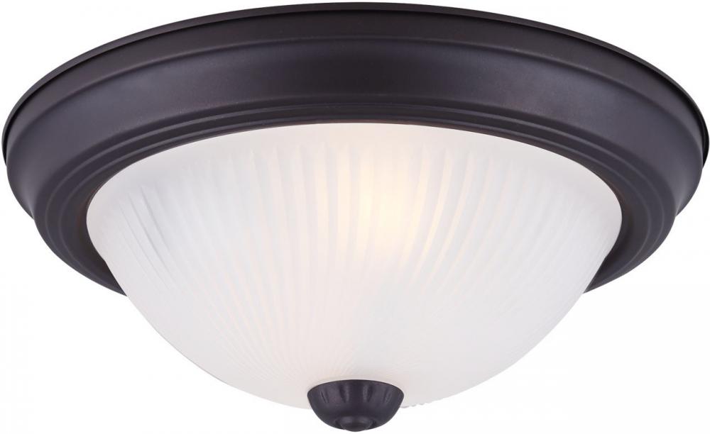 Fmount, 11" 2 Bulb Flushmount, Frosted Swirl Glass, 40W Type A