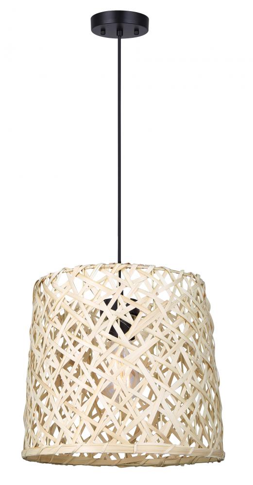 TASH, IPL2026B01BK, MBK Color, 1 Lt Cord Pendant, Bamboo, 60W Type A, 13.25" W x 13 - 61" H