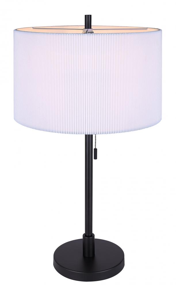 CARMYNN 24.25 in. Black Table Lamp with White Ribbed Fabric Shade and Pull Chain Switch