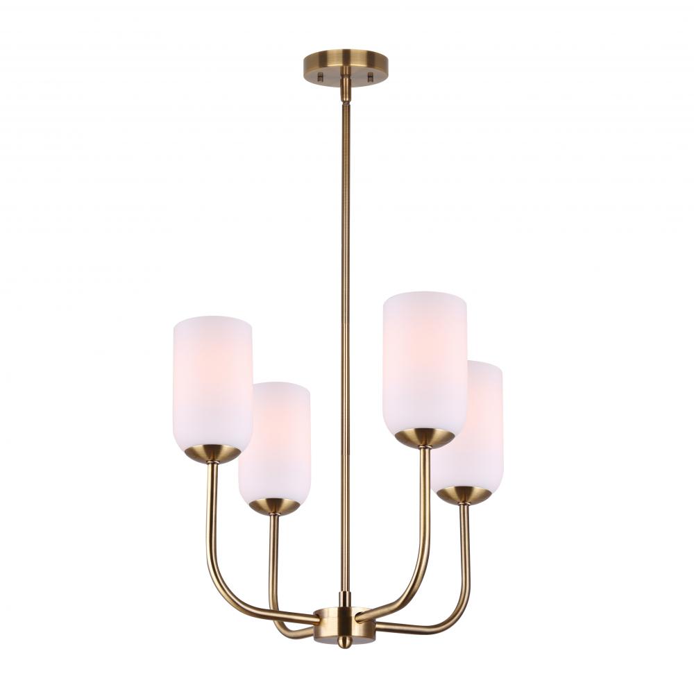 NOVALEE, ICH1130A04GD, 4 Lt Rod Chandelier, Flat Opal Glass, 60W Type A, 19" W x 23.5 - 53.5"