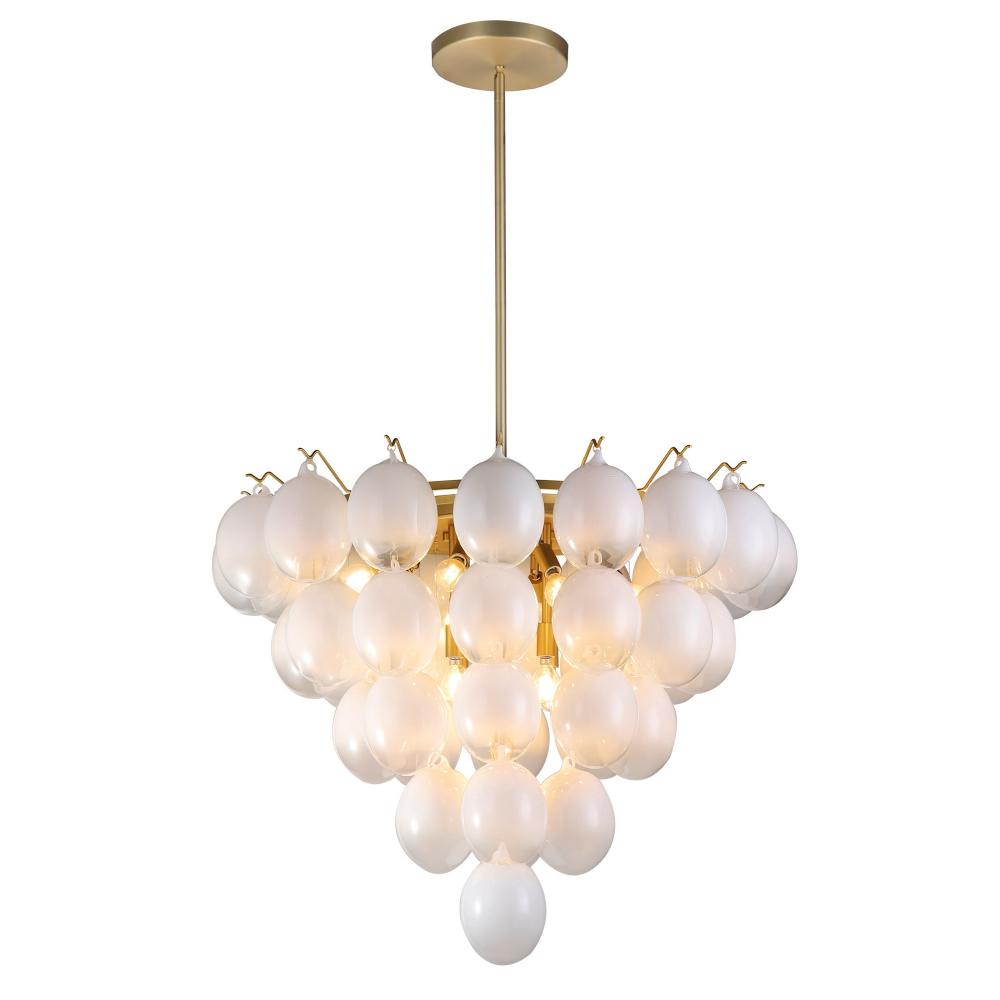 Globo-Chandelier-13-Light-Ombre White Glass Brushed Brass