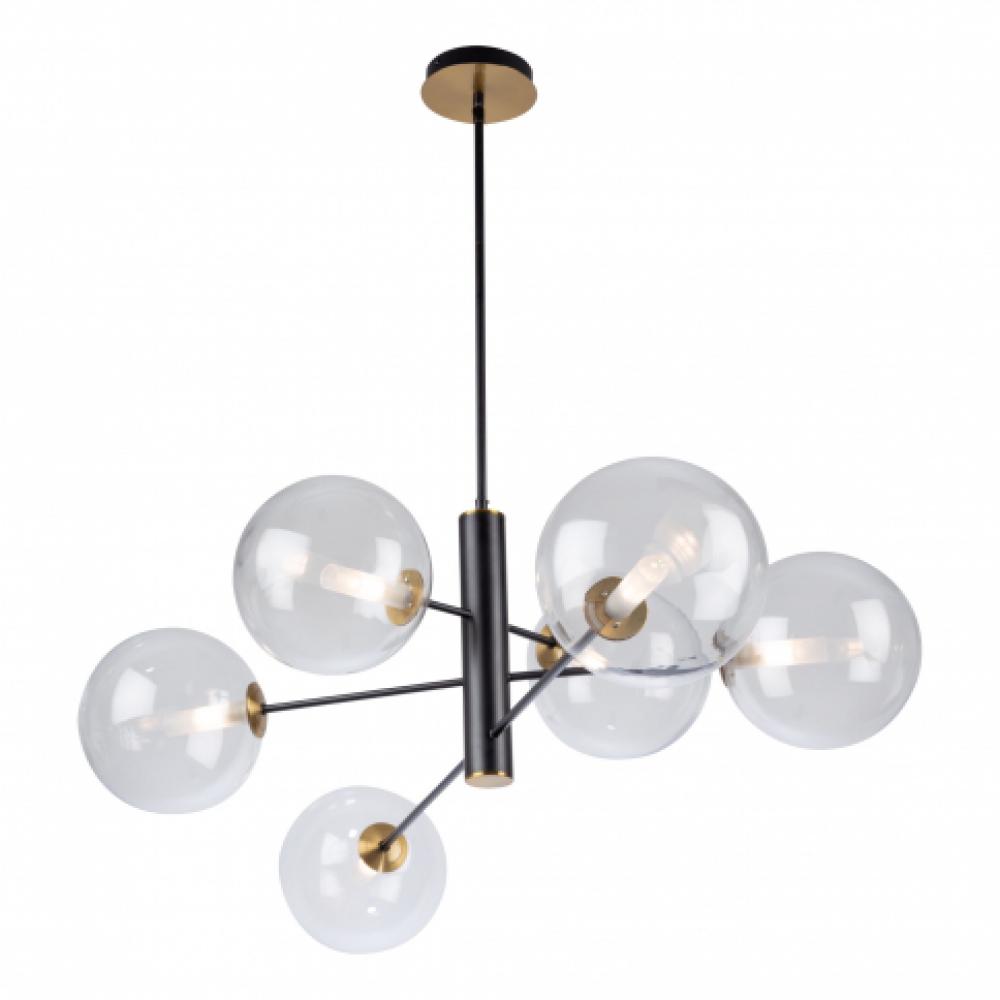 Aurelia Collection 6-Light Chandelier, Matte Black & Brass