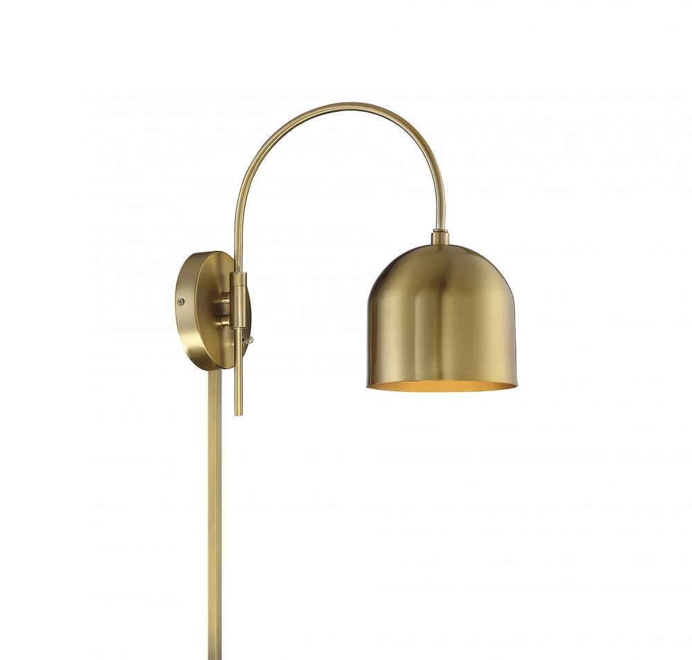 1-Light Adjustable Wall Sconce in Natural Brass