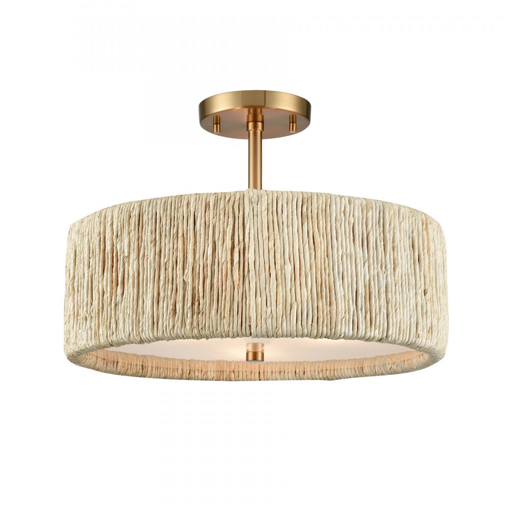 Abaca 16.75'' Wide 3-Light Semi Flush Mount - Satin Brass