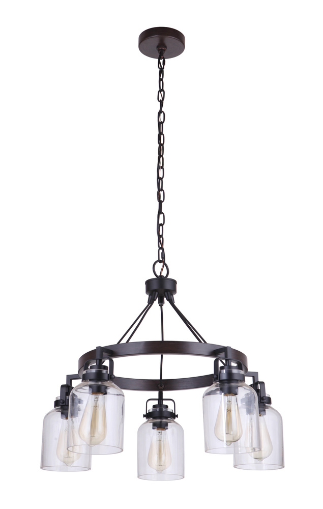 Foxwood 5 Light Chandelier in Flat Black/Dark Teak