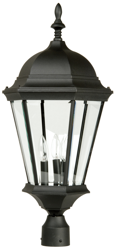 Straight Glass Cast 3 Light Outdoor Post Mount in Textured Black